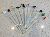 Glass Swizzle Sticks, Seahorse, Turtle, Rooster, etc