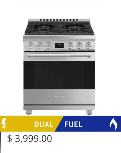 Smeg 30" Dual Fuel Range NEW True Convection Professional Stove, View more