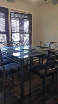 High End, Metal & Glass Dining Table with 8 Chairs, 