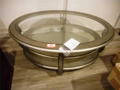 Matching glass coffee and 2 end tables., View more
