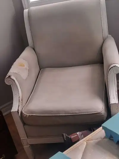 2 matching  arm chairs high end dammage upholstery, View more