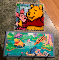 Winnie the Pooh and Piglet, coat rack, rug hook picture, tin, +