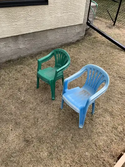 Four used plastic kids chairs for outside. Items to be picked up in NW Calgary adjacent to Winsport.