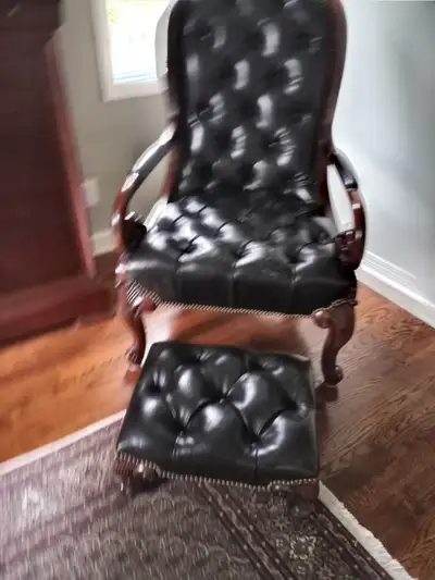Thomasville leather chair and ottoman, View more