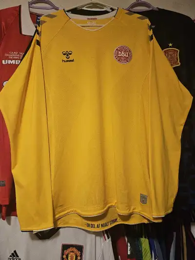 Like New Rare Denmark 2018 World cup player version soccer jersey in XL. Used by Danish legend Kaspe...