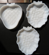 Milk Glass fruit patterned dishes collection