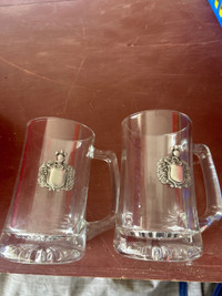 Crystal beer mugs with pewter silver logo