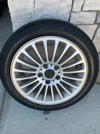 This is a One Toyo spare tire on wheels , Bolt Pattern: 5x120 with a 205/50R17 89V tires. Came off a...