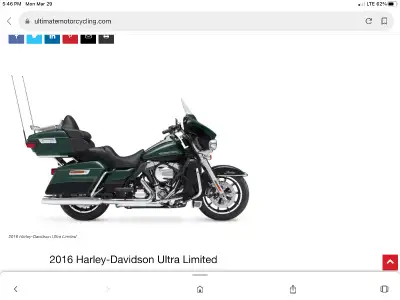 Harley Davidson ultra Ltd touring. 2016 pearl jade green. 3500kms barely broke never road not much t...
