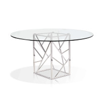 Round Tempered Glass and Polished Stainless Steel Dining Table