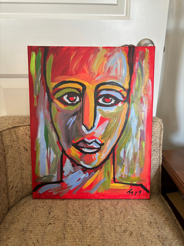 Original Signed Abstract Portrait Painting, signed TM 17 in Arts & Collectibles in Hamilton - Image 2