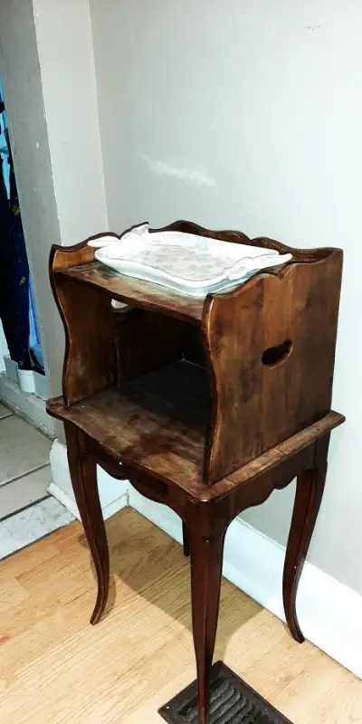 Antique Two Tier Side Table with Drawer, View more