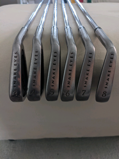 Have a good condition right handed Snake Eyes TC-01 irons from 3 to 8 iron (6 irons in total) with T...
