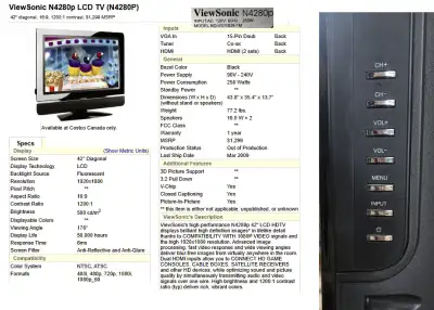 42" LCD HDTV ViewSonic TV Monitor, View more