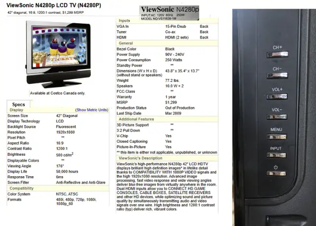 42" LCD HDTV ViewSonic Television &  Monitor in TVs in Kitchener / Waterloo - Image 2