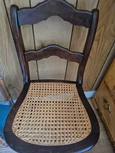 4 antique wood chairs with cane seats, View more