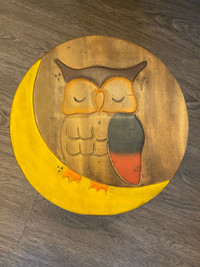 Solid wood owl stool 