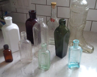 11 Vintage Glass Bottles, $10 each, 2 for $15, 3 for $20