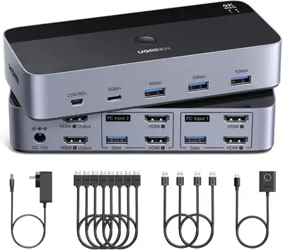 UGREEN HDMI KVM Switch 2 Monitors 2 Computers 4K@60Hz, View more