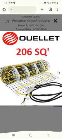 Brand new in box * OUELLET In Floor  Heating Mat 206 SQ