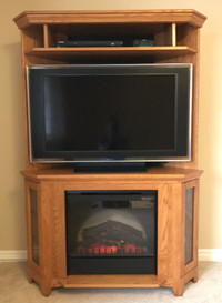Buhler solid oak TV stand Dimplex with remote electric fireplace