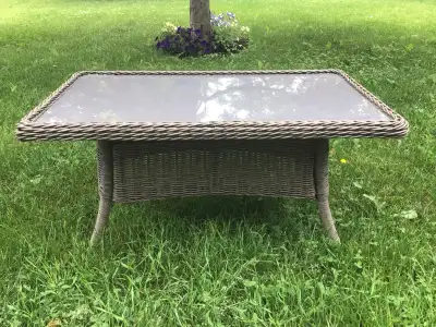 Patio coffee table w/obscure glass top-37"L x 21"W x 18"H, View more