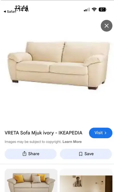 Vreta leather sofa, extremely comfortable, ivory, 3 seater, View more
