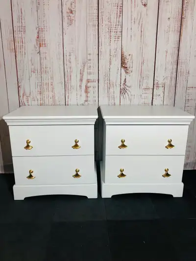 Gorgeous Classic White and Gold Refinished Nightstands , View more