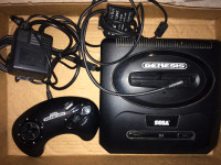 sega genesis console with 1 controller and cords