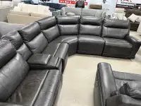 Power Reclining Top Grain Leather Sectional - display