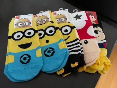 Brand new kids socks (Minions, Mario Mushroom and Peko), View more