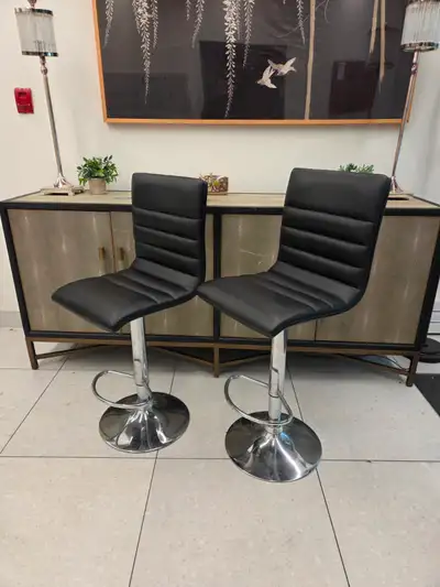Matching Pair of Black Height Adjustable Gas-Lift Bar Stools, View more