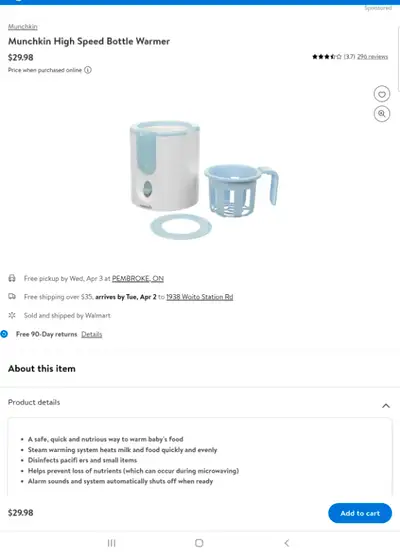A safe, quick and nutrious way to warm baby's food Steam warming system heats milk and food quickly...