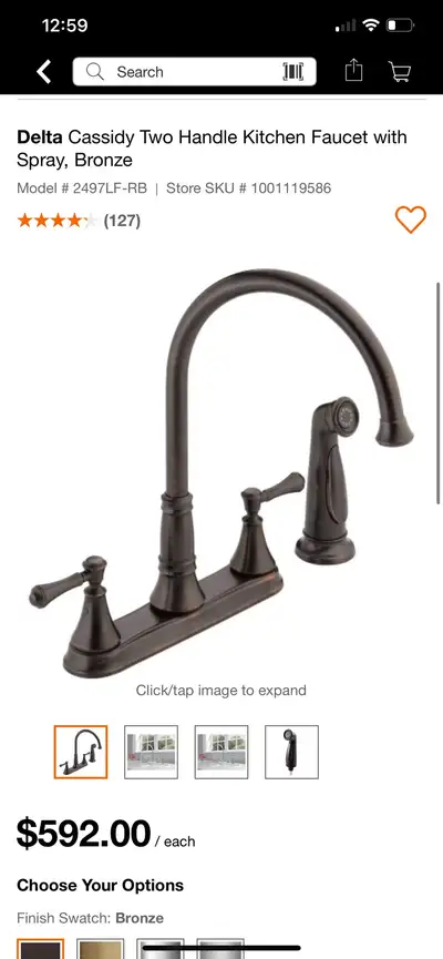 Delta Cassidy Two Handle Kitchen Faucet with Spray, Bronze, View more