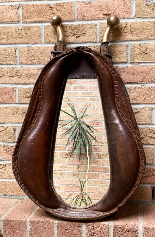 Antique Leather Horse Collar Yoke Mirror with Brass Horns …VERY Arts