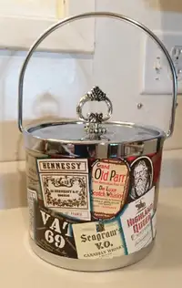 Vintage Liquor Label Ice Bucket Metal Ice Bucket