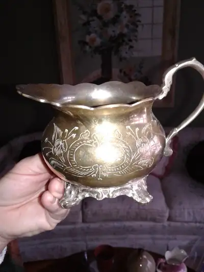 brass cream and sugar set, View more