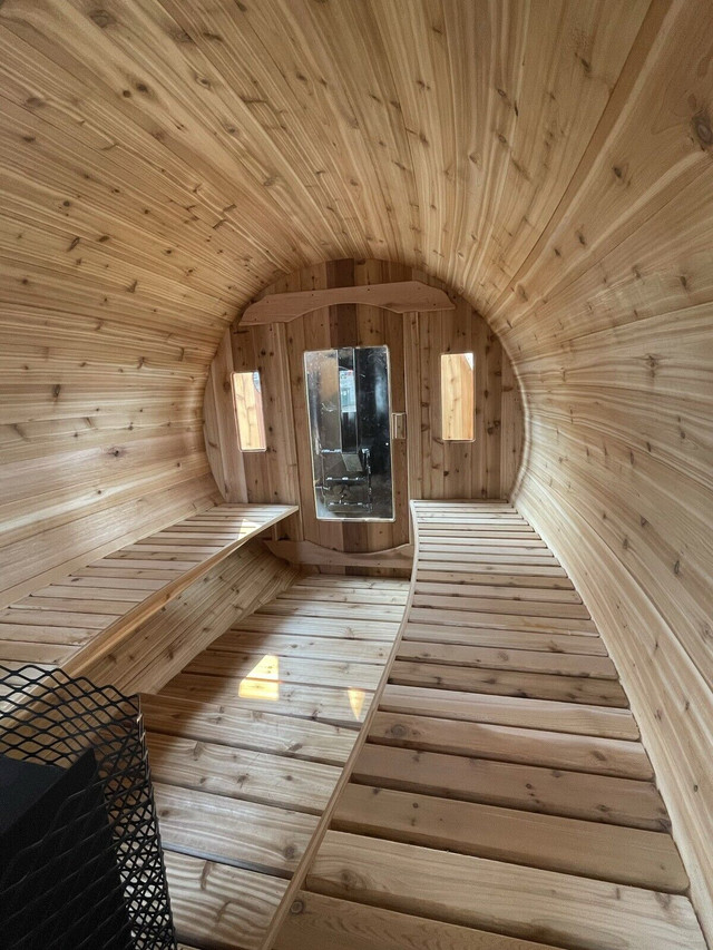  Whiskey Barrel styled Cedar saunas $6700  in Patio & Garden Furniture in Sudbury - Image 4
