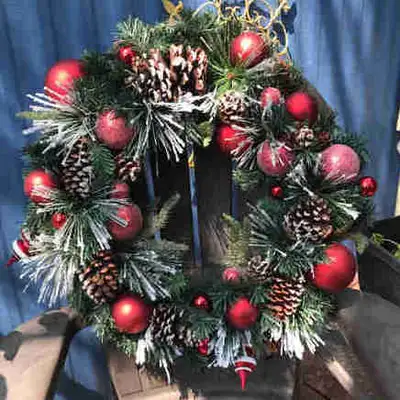 24” Christmas Wreath with metal bells door hook, View more