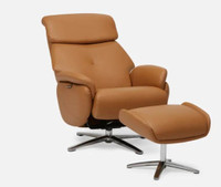 Reclining leather armchair with ottoman