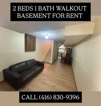 2 Bedroom street level walk-out basement for rent With separate entrance Bright, newly renovated wit...