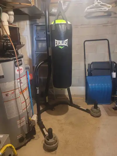 Punching bag and stand, gloves, wraps, View more