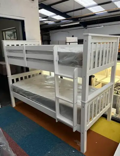 NEW White Solid Wood Bunk Bed | Twin Over Twin | Safety Rail + L, View more