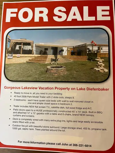 Property is located 10 kms south of Beechy, SK. -40 foot 2008 Park Model Trailer with 2 slide-outs,...