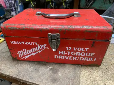 Cool vintage 70's Milwaukee tool box with original drill. Was working but likely needs new battery....