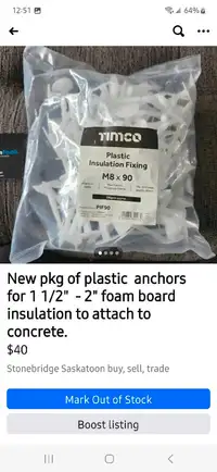 90 plastic Anchors for 2" foam board to attach to concrete