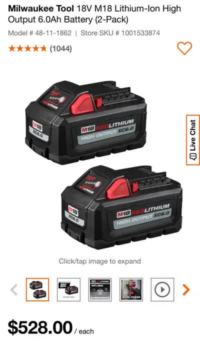 Milwaukee 18V M18 Lithium-Ion 6.0Ah Battery (2-Pack), View more