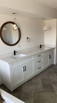 Double sink vanity with sink and countertop