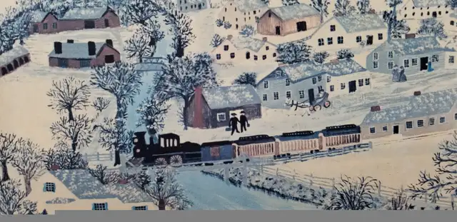Framed print Hoosick Falls in Winter Grandma Moses NY folk art in Arts & Collectibles in Ottawa - Image 3