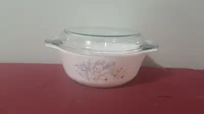 Vintage Pyrex casserole dish with Lid from England, "Blue Iris", View more